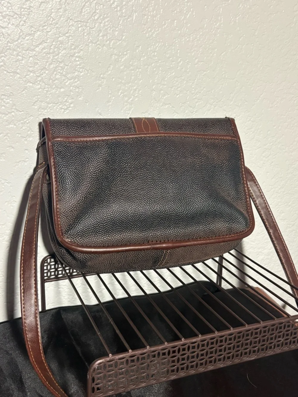 Vintage Liz Claiborne Brown Leather-Trimmed Black Crossbody Bag